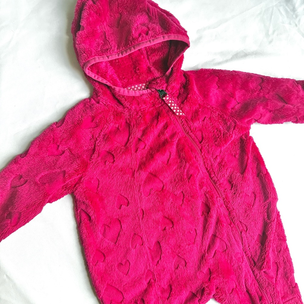 REI Baby Toddler 6mo Fuzzy One Piece Snow Suit for Cold Weather Pink Girls